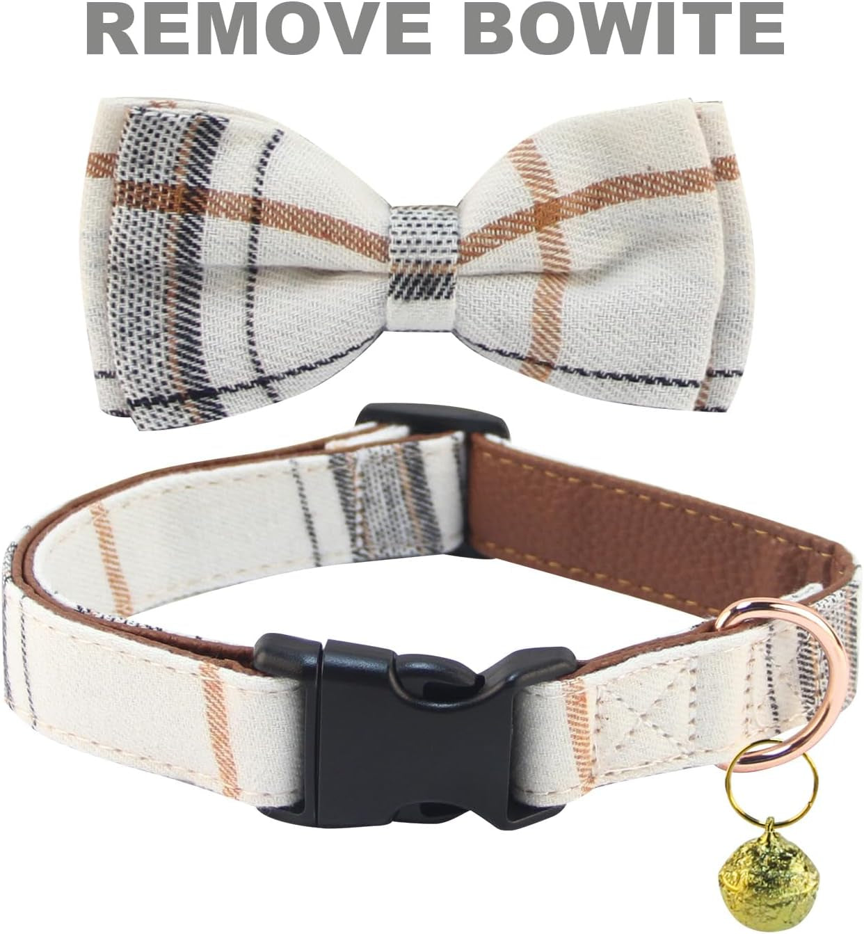 Dog Collar and Leash Set-Plaid Puppy Collar with Bow Tie - Adjustable Pet Collar for Dogs with Bell, Stylish Pattern for Small Medium or Large Boy and Girl Dog