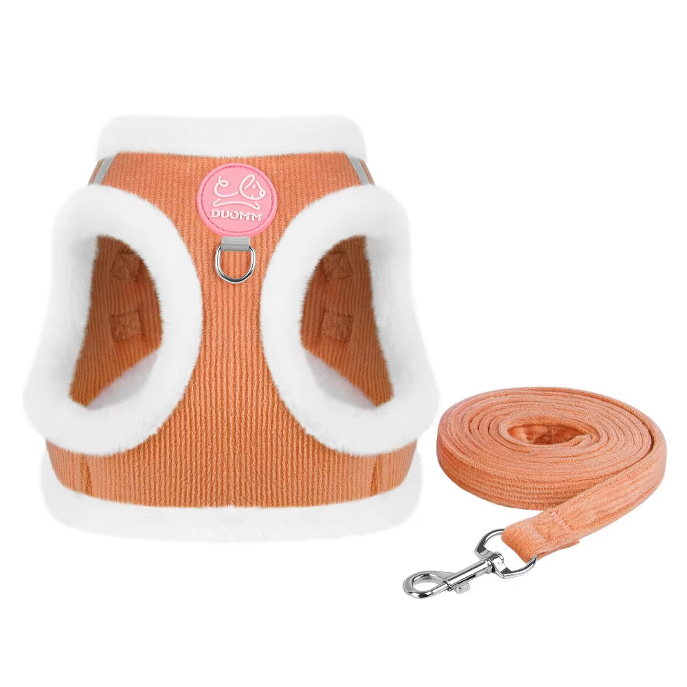 Cat Winter Small Dog Harness Leash Rabbit Plush Reflective Pet Harness Vest-Style Puppy Outdoor Dog Lead Walking Cat Windproof