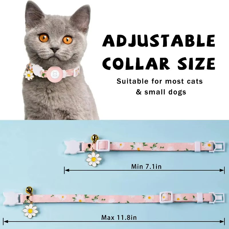 Airtag Case Cat Collar Kitten with Bells and Flower Charm Tracker Adjustable Collars for Kitties and Puppies anti Lost Locator
