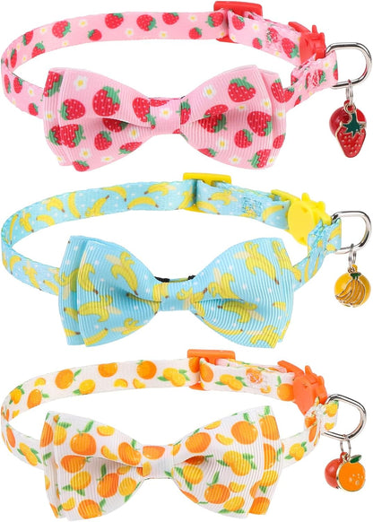 Breakaway Cat Collars with Bell & Cute Pendants, 3 Pack Safety Buckle Kitten Collars, Adjustable Pet Collar Ideal for Girl Boy Cats Puppy (Fruit Pattern)