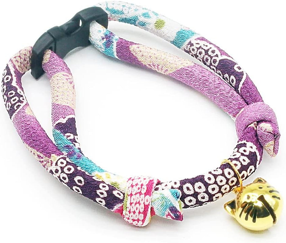 Cat Collar with Kitty Face Bell. Cute Japan Chirimen Kitten Collar. Soft & Lightweight.