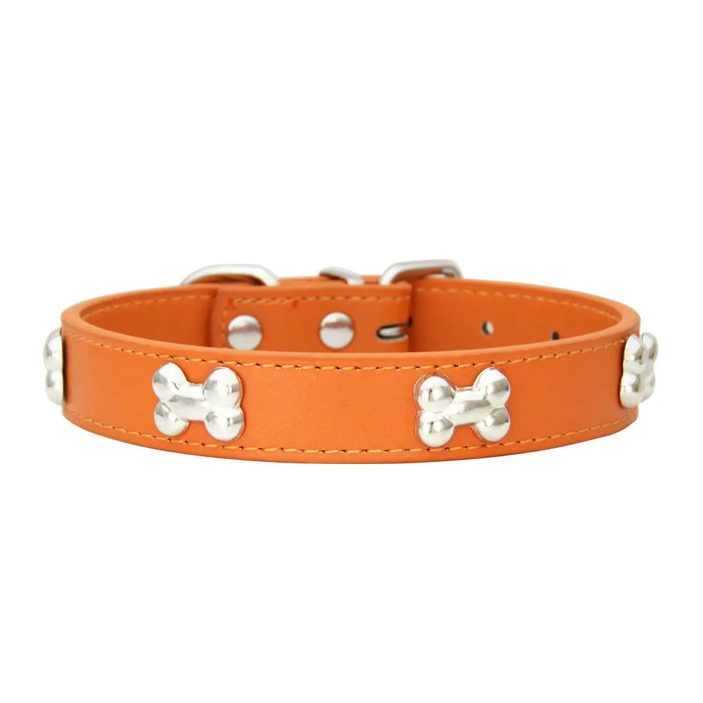 New Bone Leather Durable Pet Dog Collars Puppy Pug Collars for Small Large Dog Puppy Neck Collar GXQ13