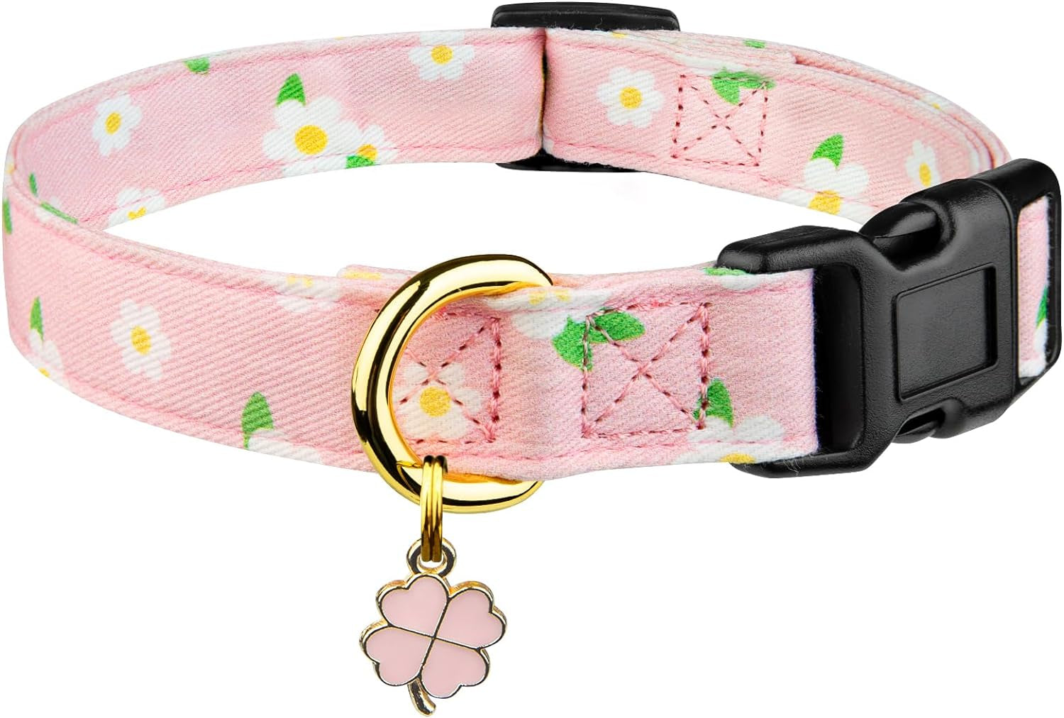 Cotton Handmade Dog Collar Cute and Distinctive Patterns White and Pink Love Heart with Pendant for Girl Boy Dogs Collars S