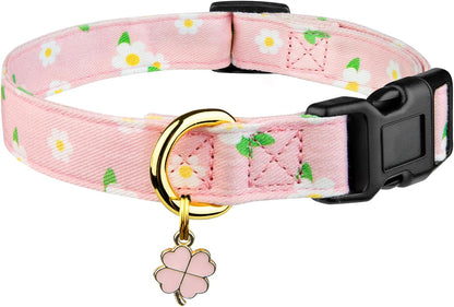 Cotton Handmade Dog Collar Cute and Distinctive Patterns White and Pink Love Heart with Pendant for Girl Boy Dogs Collars S