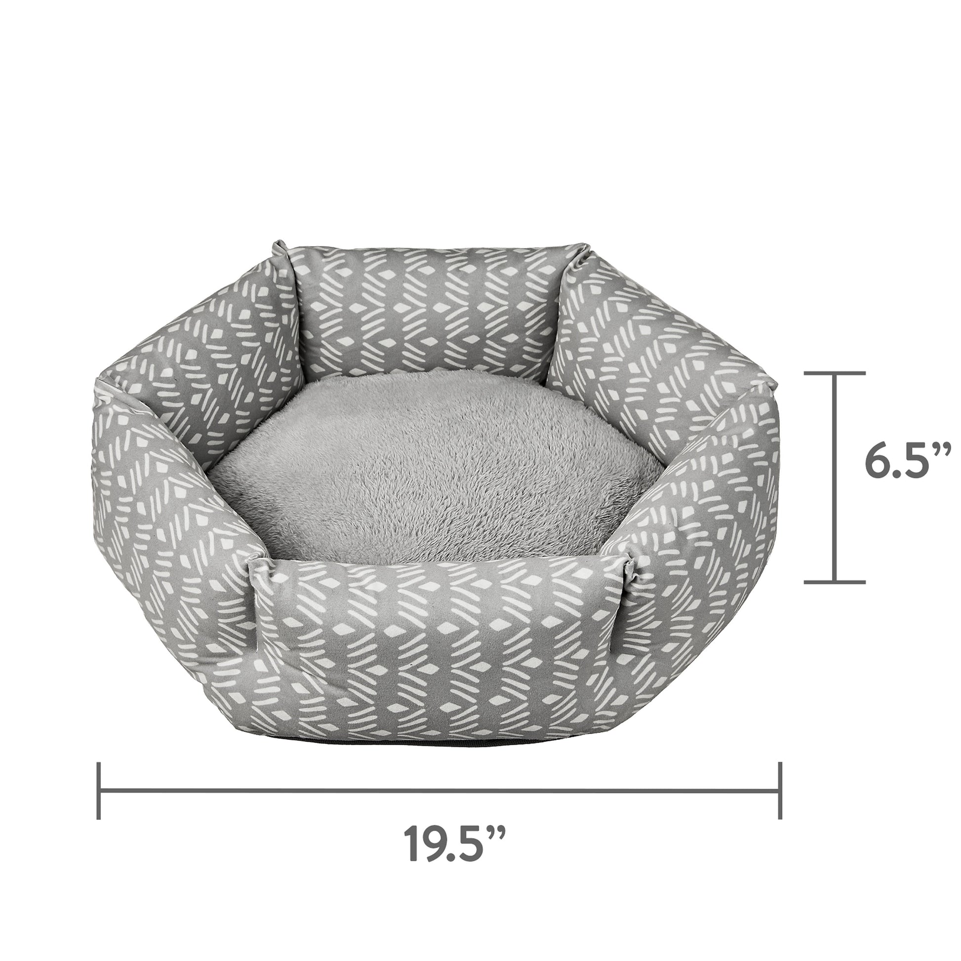 Small Cozy Cuddler-Style Dog & Cat Bed, Gray Ikat Print