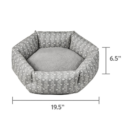 Small Cozy Cuddler-Style Dog & Cat Bed, Gray Ikat Print