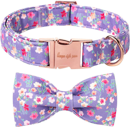 Plaid Dog Collar with Bow Pet Gift Adjustable Soft and Comfy Bowtie Collars for Small Medium Large Dogs