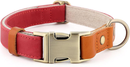 Genuine Leather & Hemp Dog Collar – Adjustable Heavy Duty Pet Collar with Quick Release Metal Buckle, Soft & Stylish for Puppy and Small, Medium, Large Dogs (Purple, L)