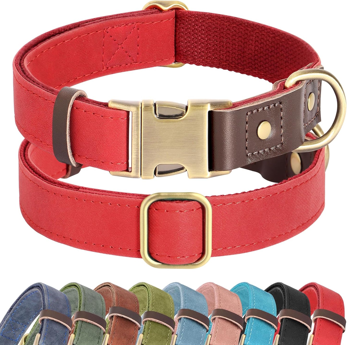 Soft PU Leather Dog Collars for Small Dogs,Classic Adjustable Dog Collars with Quick Release Metal Buckle,Easy Clean and Comfortable with Nylon Lining,Green,S Neck 11-15"