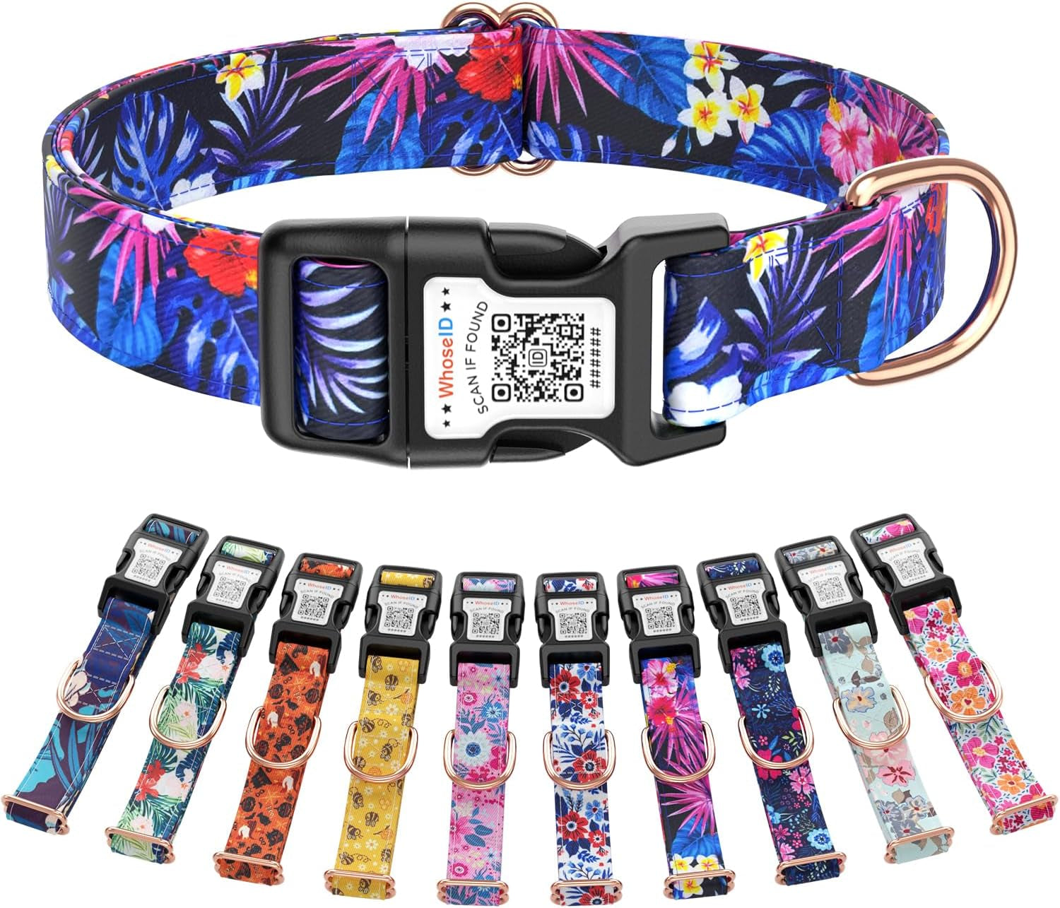 Cute Adjustable Dog Collar with QR Code Buckle - Metal Clip & Cotton Webbing Comfort Fit for Mediun Pets