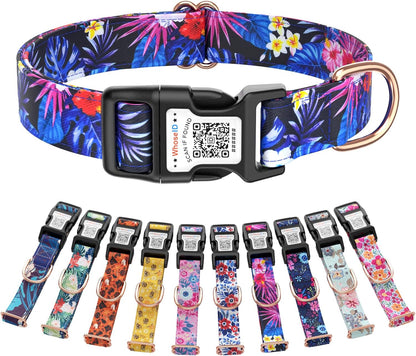 Cute Adjustable Dog Collar with QR Code Buckle - Metal Clip & Cotton Webbing Comfort Fit for Mediun Pets