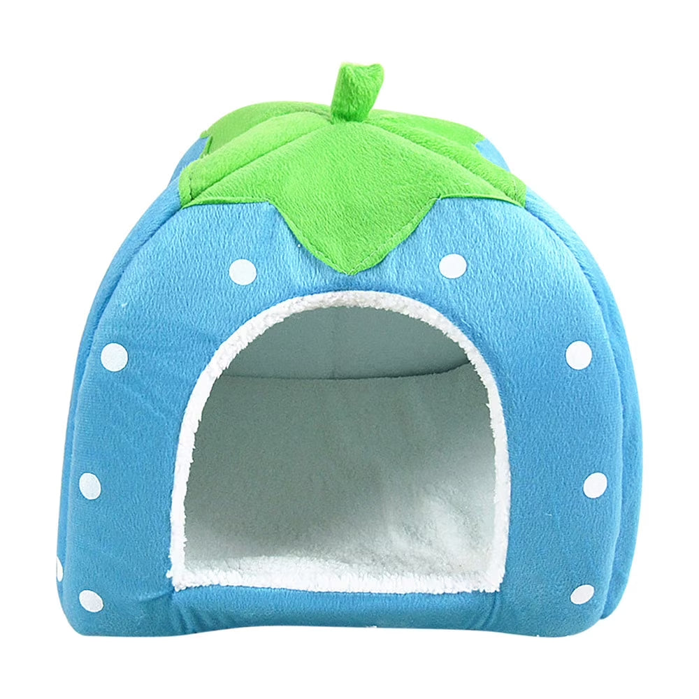 Cute Strawberry Cat House Indoors Winter Warm Pet Dog Bed Foldable Fleece Warm Yurt