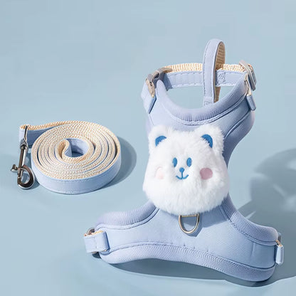 Summer Cute Animal Harness Leash Set Breathable Anti-Lost Dog Chest Straps Cartoon Adjustable Pet Walking Harnesses Lead Pet