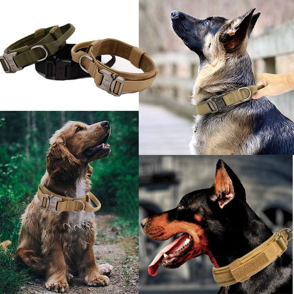 Tactical Dog Collar Adjustable Military Nylon Dog Collar with Control Handle and Heavy Duty Metal Buckle for Medium and Large Dogs (Brown,M)