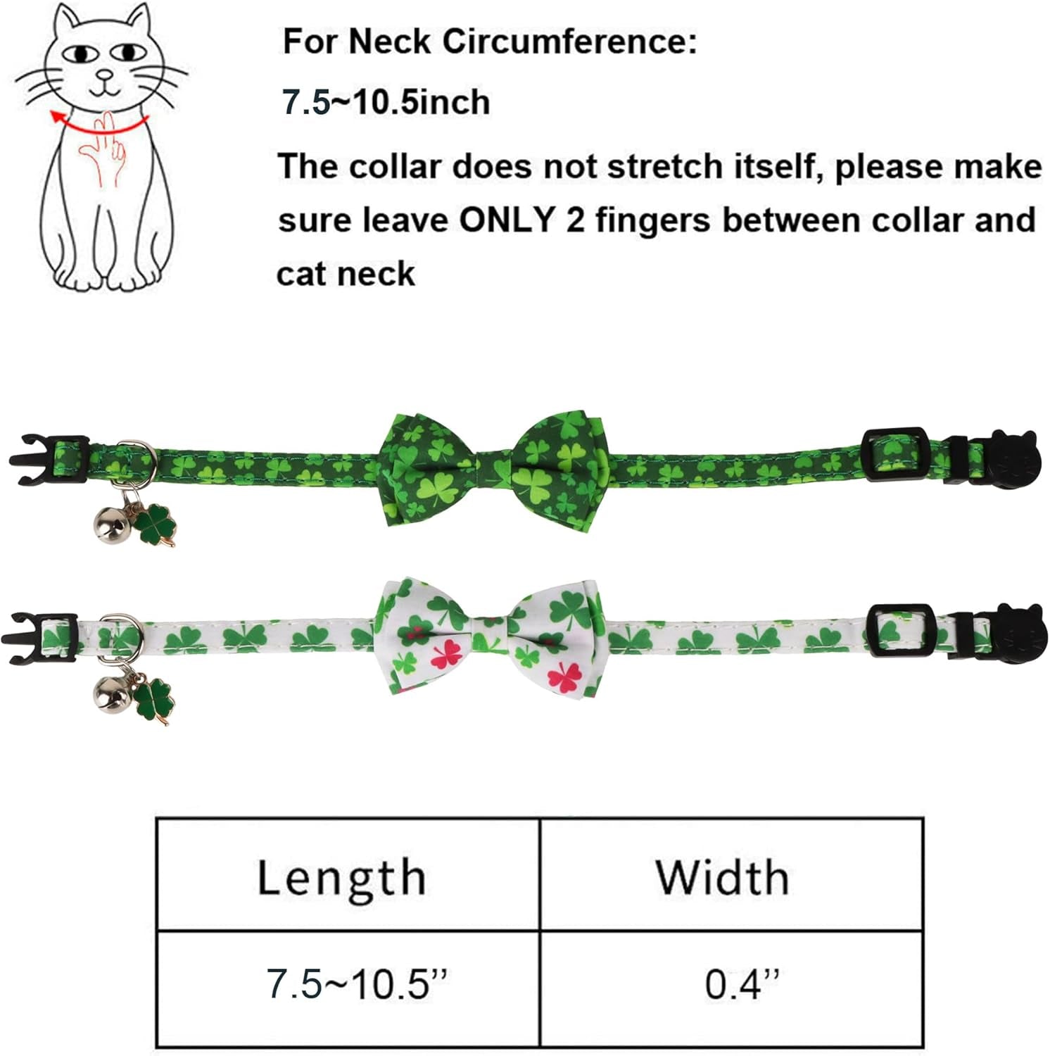 St. Patrick'S Day Cat Collars with Bow Bell, Green Shamrock Pattern Kitten Collar with Removable Bowtie, Pet St Patricks Collars for Cats Kittens (St. Patrick'S Day)