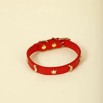 Cute Cat Collar Soft Leather Pet Collars for Small Dog Kitten Puppy Necklace Cats Accessories Star Moon Rivets Decoration XS-M