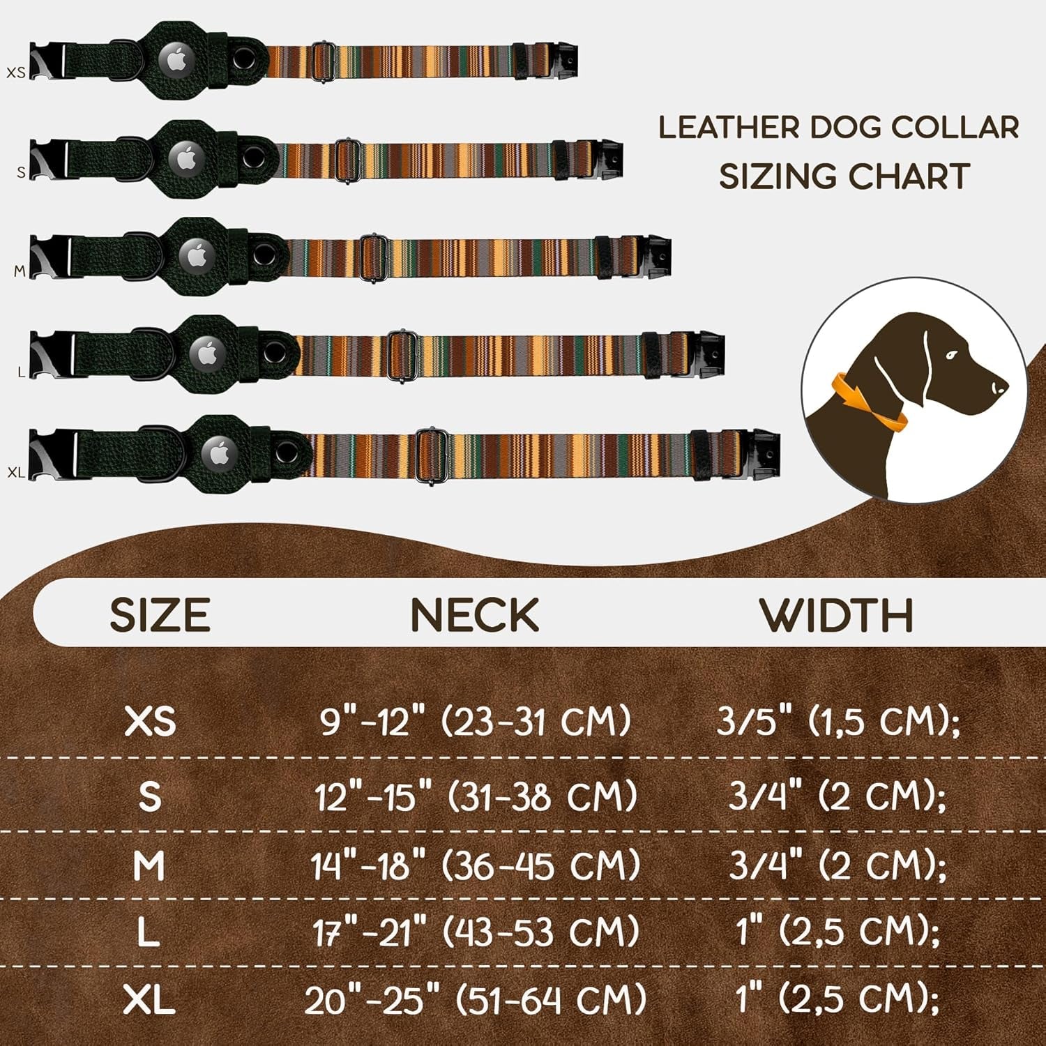 Airtag Dog Collar with Metal Buckle - Printed Nylon Soft Leather Dog Collar with Apple Airtag Holder - Secure Tracking GPS Pet Collars for Girl Boy Small Large Dogs (L, 17"-21" Neck Fit, Striped)