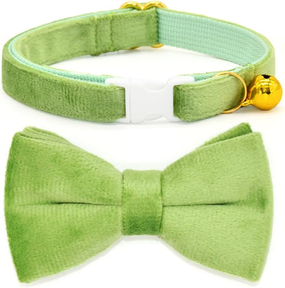 Cat Collars with Bowtie, Turquoise Velvet Cat Collar, Safety Breakaway Cat Collar