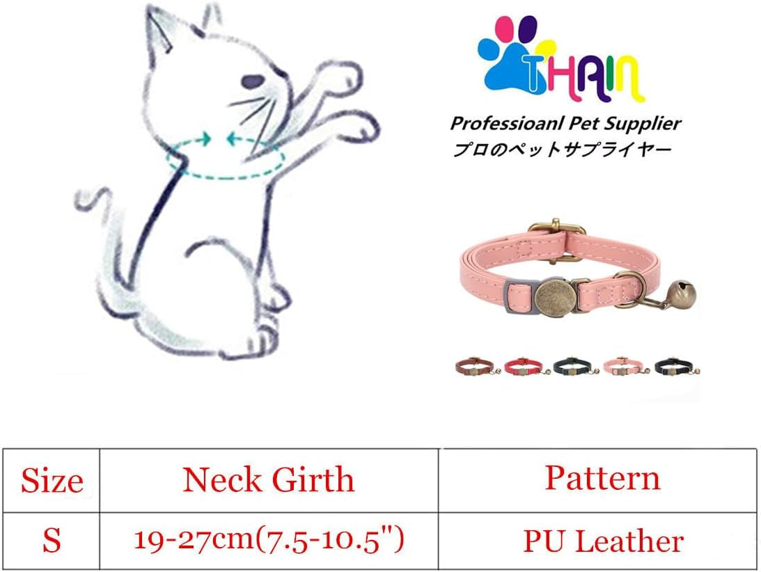 Leather Cat Collar with Bell Breakaway- Adjustable, Durable, Retro Bell Fit Most Cats and Kittens (Brown)
