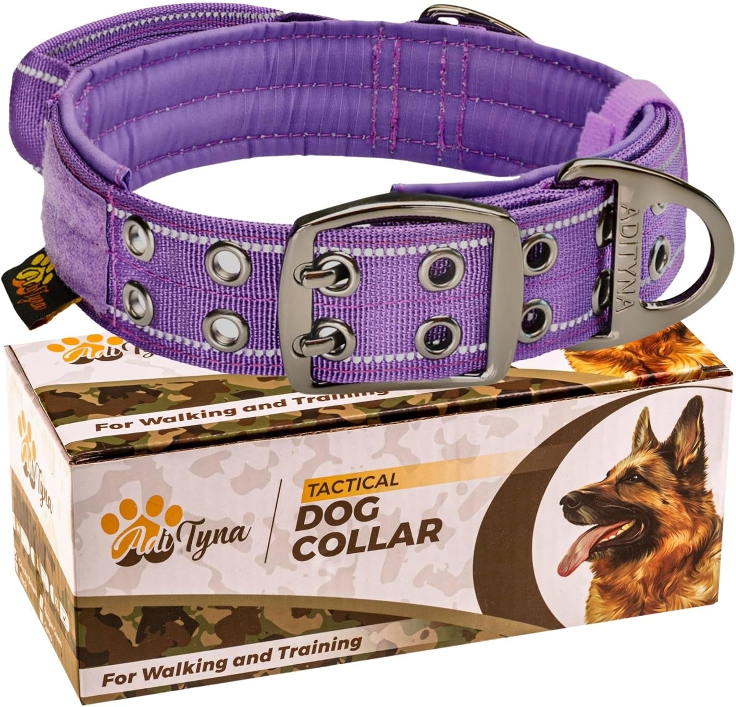 Heavy Duty Dog Collar for Large Dogs - Reflective Collar with Handle for Training, and Walking - Wide, Thick, Tactical, Soft Neoprene Padded