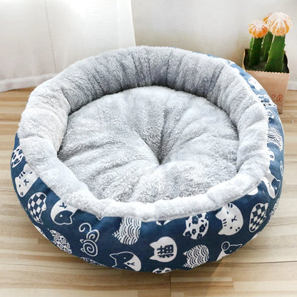 14In round Cat Beds for Indoor Cats Small Dog Bed, Washable Soft Plush Calming Pet Bed for Kittens Puppy, Blue