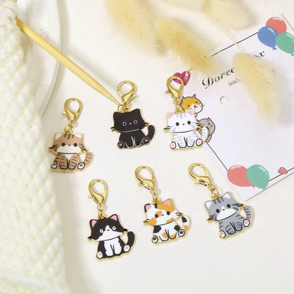 1 Set ( 6 Pcs/Set) Zinc Based Alloy & Iron Based Alloy Knitting Stitch Markers Cat Animal Gold Color Enamel for DIY Craft Marker