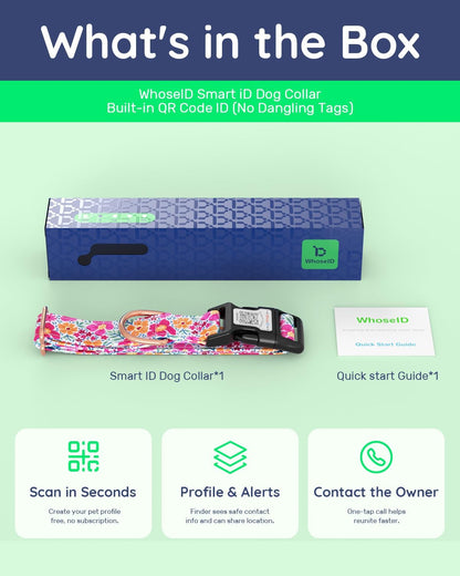 Cute Adjustable Dog Collar with QR Code Buckle - Metal Clip & Cotton Webbing Comfort Fit for Mediun Pets