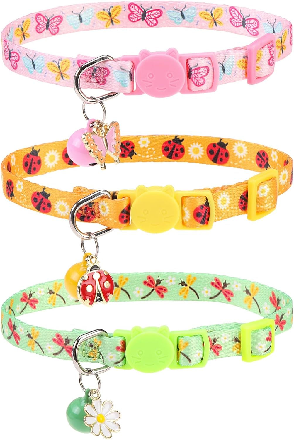 Breakaway Cat Collars with Bell & Cute Pendants, 3 Pack Safety Buckle Kitten Collars, Adjustable Pet Collar Ideal for Girl Boy Cats Puppy (Fruit Pattern)