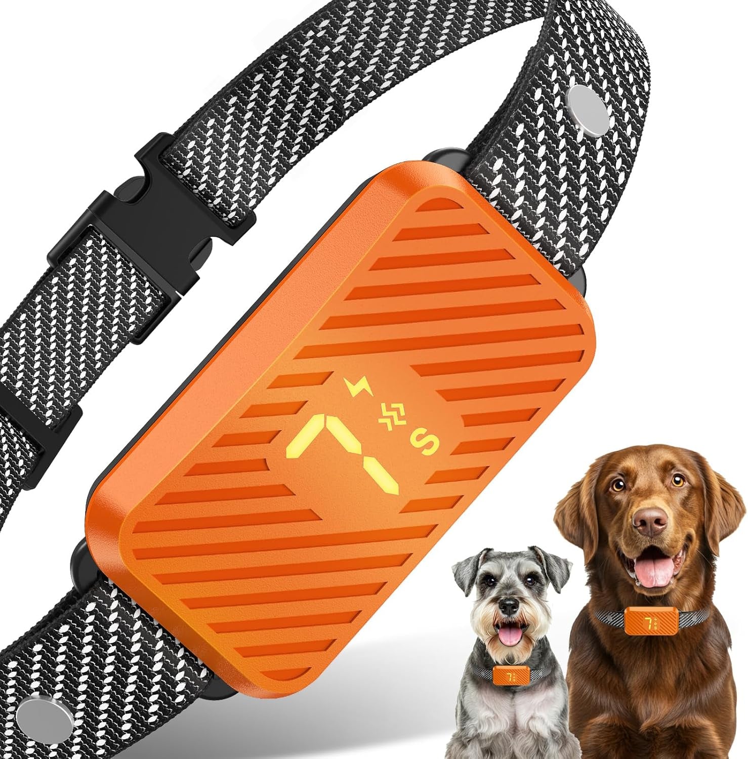 Dog Bark Collar for Large Medium Small Dogs, Effective No-Bark Collar, Smart Barking Collar, Rechargeable Bark Collar with 7-Level Sensitivity, 3 B & V Modes, Waterproof, Neon Orange