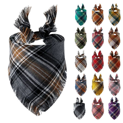 Plaid Tassel Dog Bandana Pet Triangular Scarf Pet Dog Cat Scarf Dog Supplies Photo Prop Stuff Bib Cat Puppy Accessories
