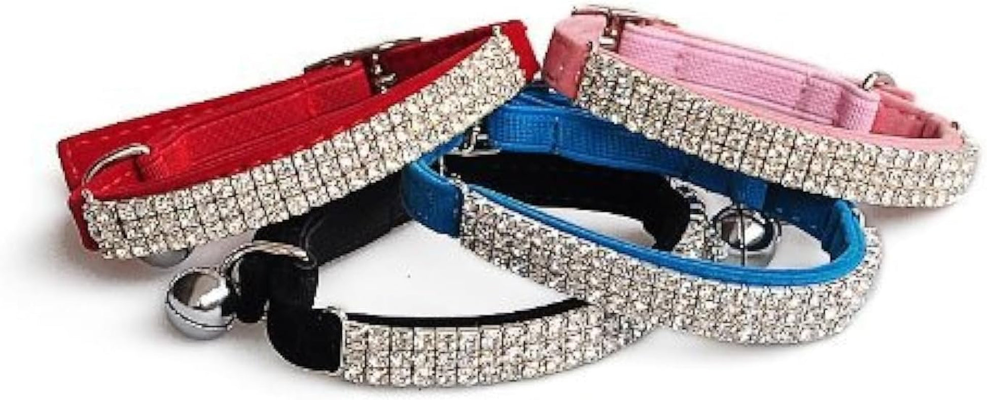 Soft Velvet Safe Cat Adjustable Collar Bling Diamante with Bells,11 Inch for Small Dogs and Cats (Black)