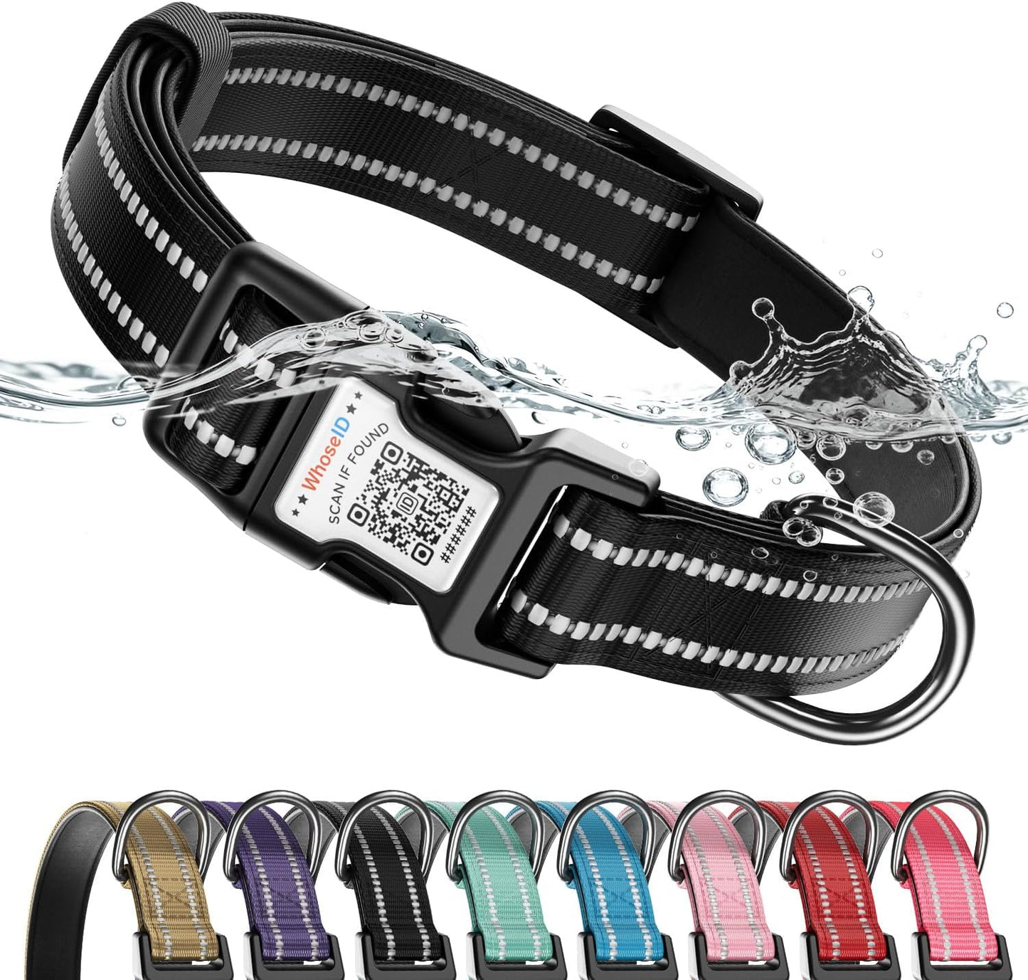 Cute Adjustable Dog Collar with QR Code Buckle - Metal Clip & Cotton Webbing Comfort Fit for Mediun Pets