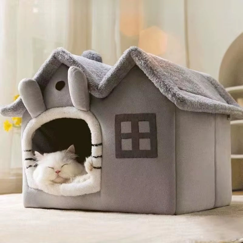 3Kgfoldable Puppy House Small Dog Kennel Bed Mat Winter Cat Warm Bed Nest Pet Double Roof House Basket Pet Puppy Cave Sofa