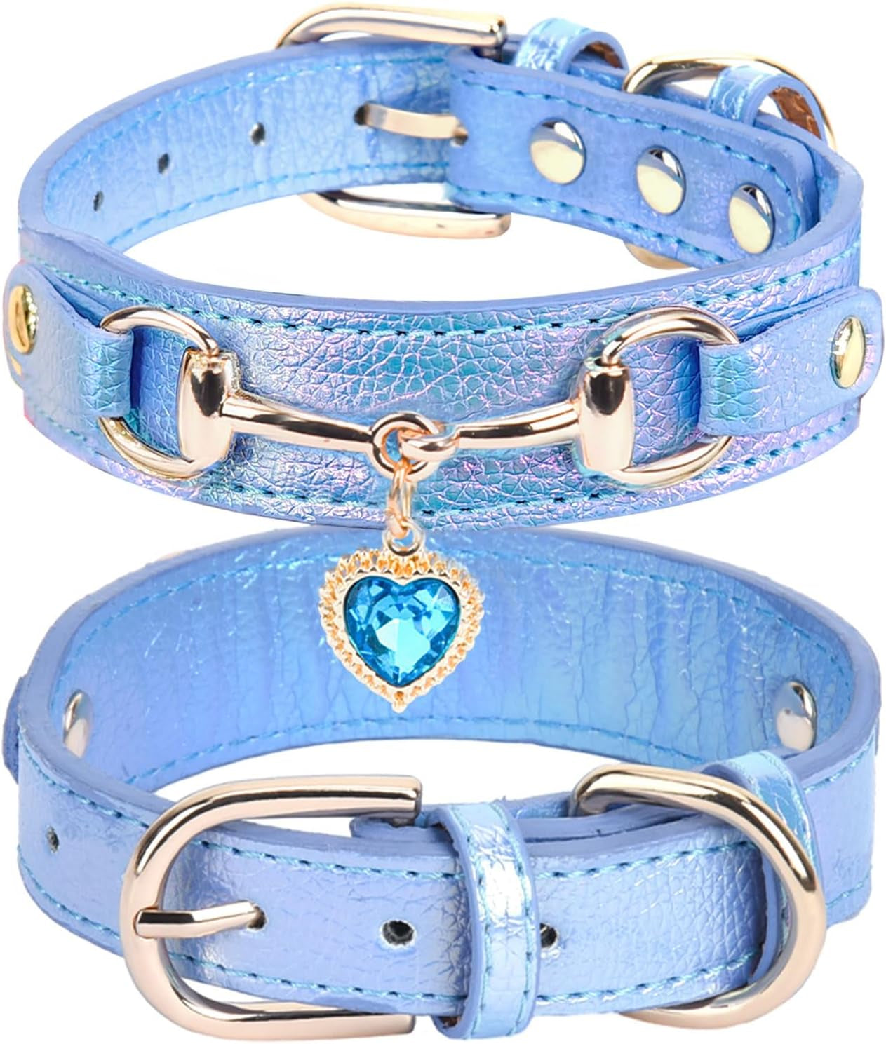 Cute Small Dog Cat Collar, Unique PU Leather - Bling Sparkle in the Sunlit, Puppy Collars with Rhinestone Heart Pendant, Pet Dog Necklace Collar Chihuahua (Pink, XS (Neck 8"-10"))
