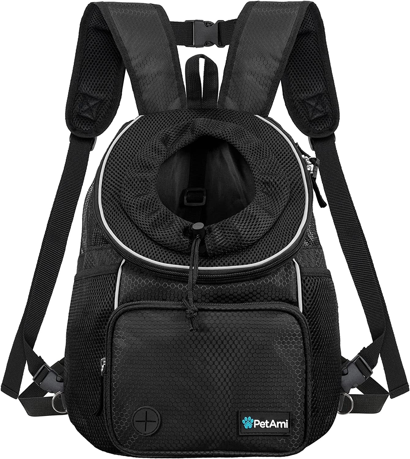 Adjustable Dog & Cat Chest Carrier Backpack, Ventilated for Hiking & Camping, Small to Large Pets up to 15 Lbs, Dark Gray
