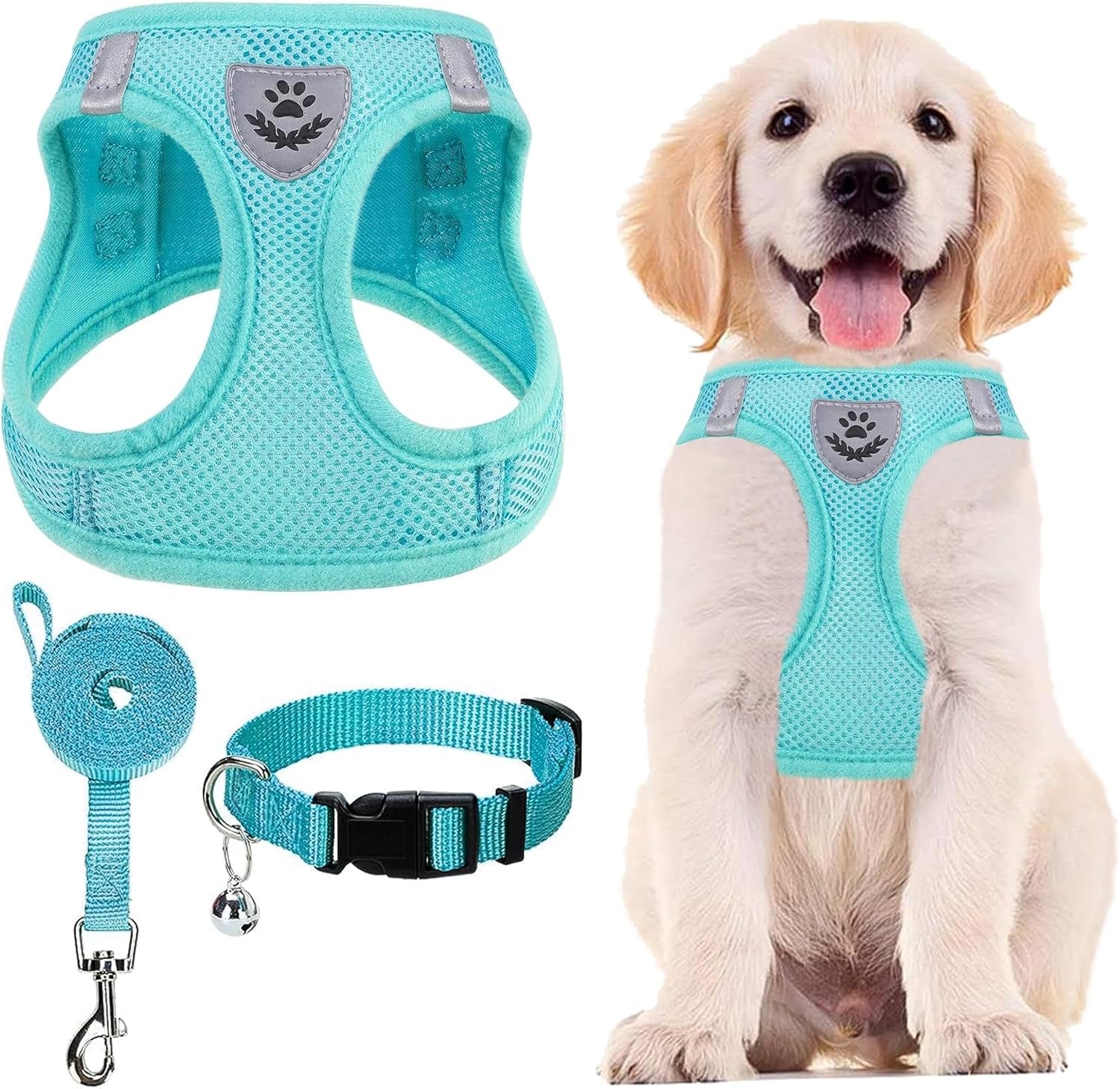 Adjustable Pet Harness Collar &Leash Set Step in for Small Dogs Puppy &Cats Outdoor Training &Running, Soft Mesh Padded Reflective Vest Harness,M: Chest Girth: 16-18In Collar: 11.8-15.7In