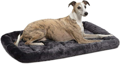 Cozy Gray Faux Fur Bolster Dog Bed - Ultra-Soft, Machine Washable, Perfect for XXS Dogs and Cats in 18-Inch Crates and Carriers