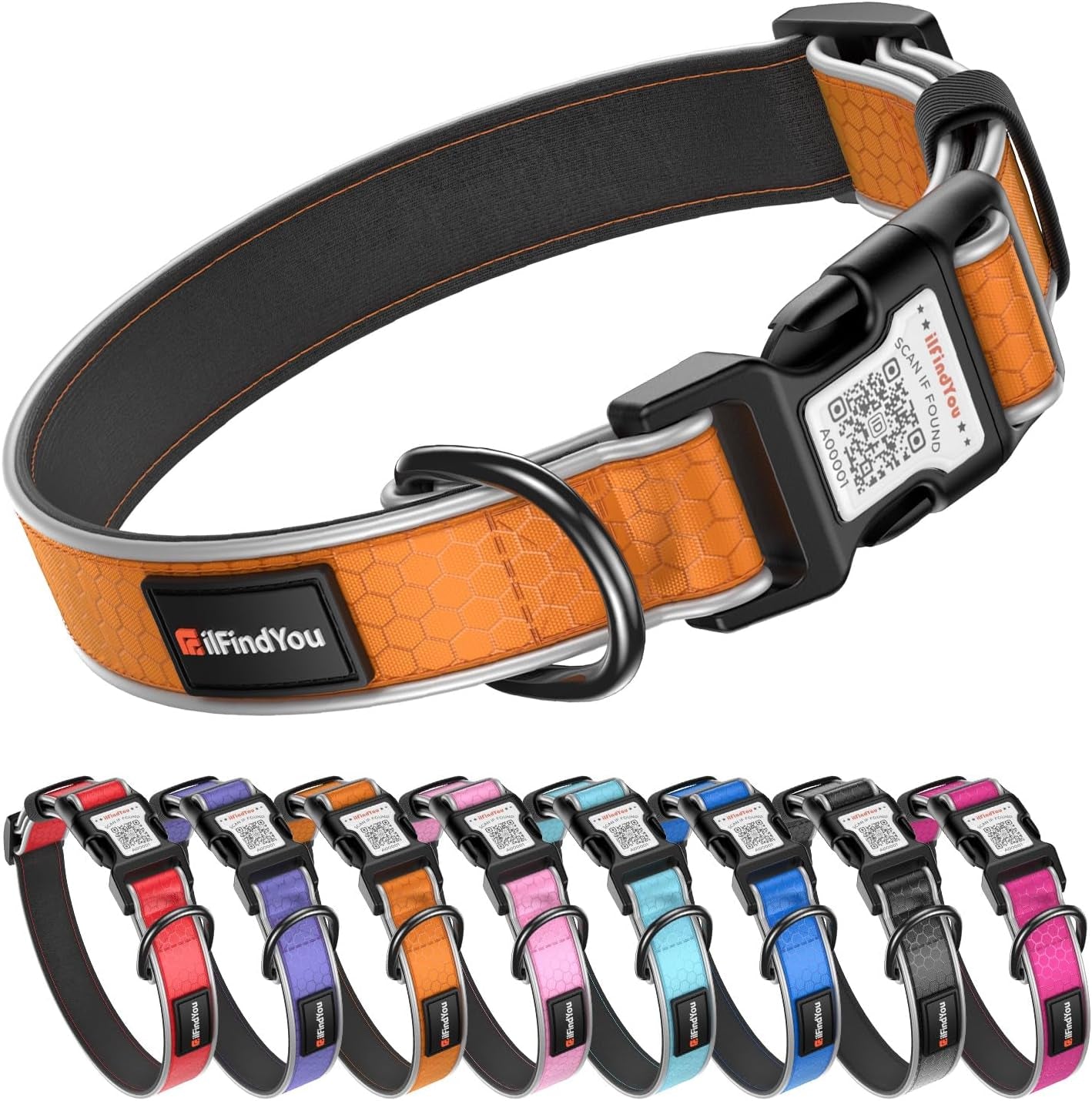 Reflective Dog Collar with QR Code Tag, Personalized Dog Collar, Safety Night Visibility, Anti-Loss Function (Blue, Medium)