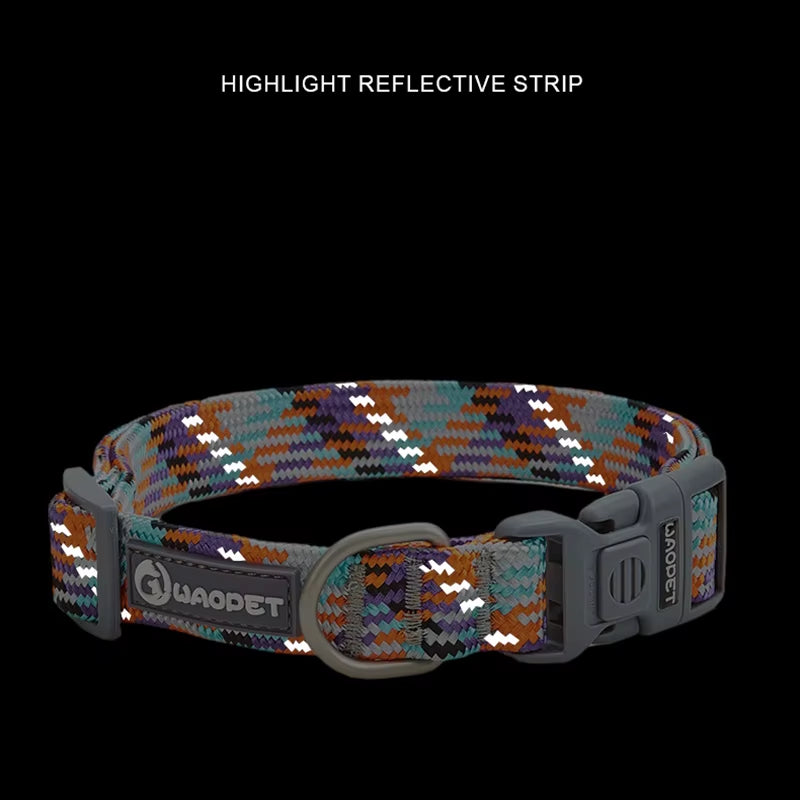 Nylon Dog Collar Adjustable Reflective Pet Collars with Metal Buckle and Quick Release Buckle Large and Medium Dog Pet Collars