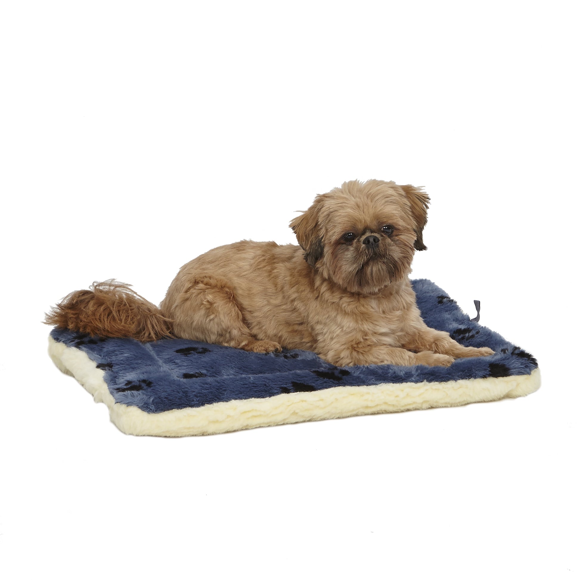 , Blue Paw Print Reversible Fleece Dog Bed Designed to Fit 22 Inch Crate