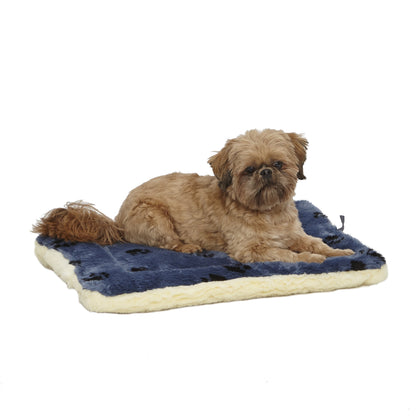 , Blue Paw Print Reversible Fleece Dog Bed Designed to Fit 22 Inch Crate