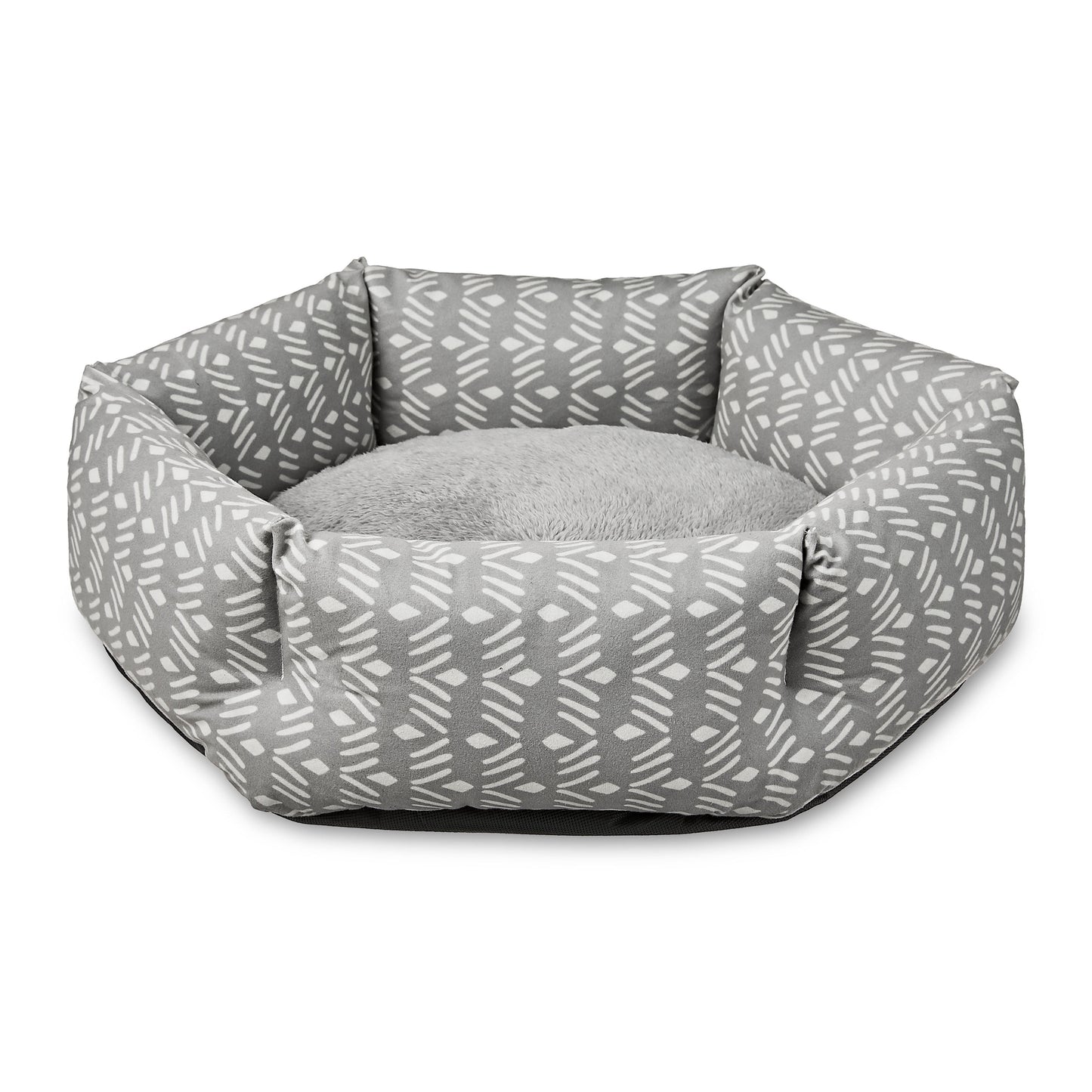Small Cozy Cuddler-Style Dog & Cat Bed, Gray Ikat Print