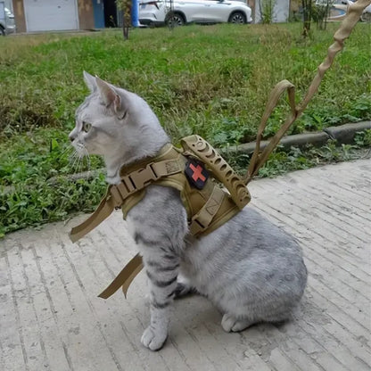 Khaki Tactical Cat Chest Harness Vest Lead Rope Anti-Break Adjustable Walking Cat Leash Dog Small Dog Chain
