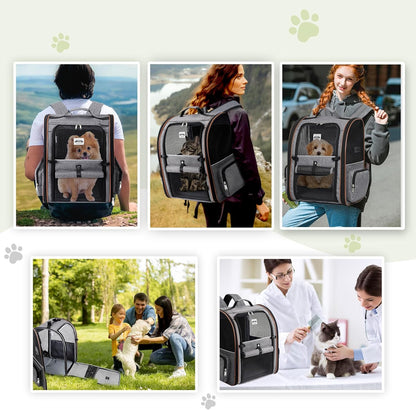 Cat Carrier Backpack, Expandable Pet Carrier with Sun Shade & Full Front Opening, Breathable Mesh Backpack for Small Dogs & Medium Cats up to 18 Lbs, Foldable for Hiking, Camping (Grey)