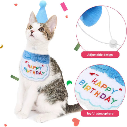 2Pcs Cat Dog Birthday Bandana Scarf and Party Hat Pet Birthday Bib and Hat Cat Birthday Outfit Pet Birthday Decorations Set