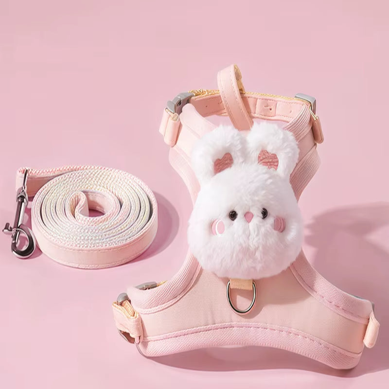 Summer Cute Animal Harness Leash Set Breathable Anti-Lost Dog Chest Straps Cartoon Adjustable Pet Walking Harnesses Lead Pet