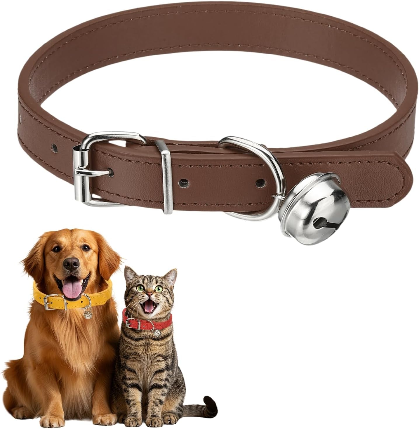 Dog Collar with Bell, Pu Leather Cat Collars Pet Basic Soft Padded Adjustable Buckle, 14.5" (Blue, 1 Pcs), Intended for Teacup/Little Dog/Kitten Cats/Small Animals