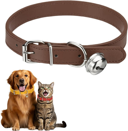 Dog Collar with Bell, Pu Leather Cat Collars Pet Basic Soft Padded Adjustable Buckle, 14.5" (Blue, 1 Pcs), Intended for Teacup/Little Dog/Kitten Cats/Small Animals