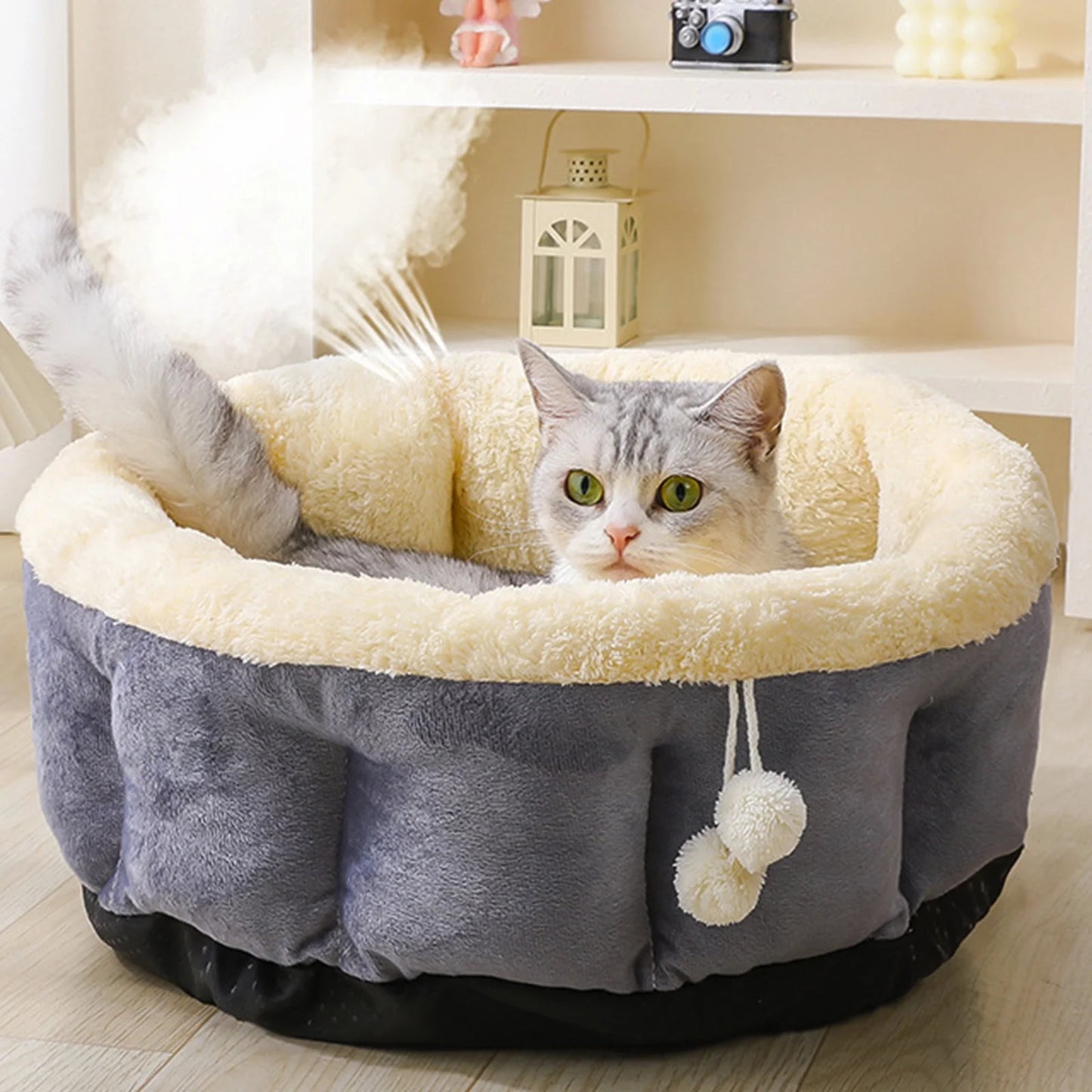 Soothing round Pet Bed for Dogs and Cats, Soft Faux Mattress, Warm Comfortable Bed for Small Medium Large Pets, 40X40X15Cm, 1 Piece