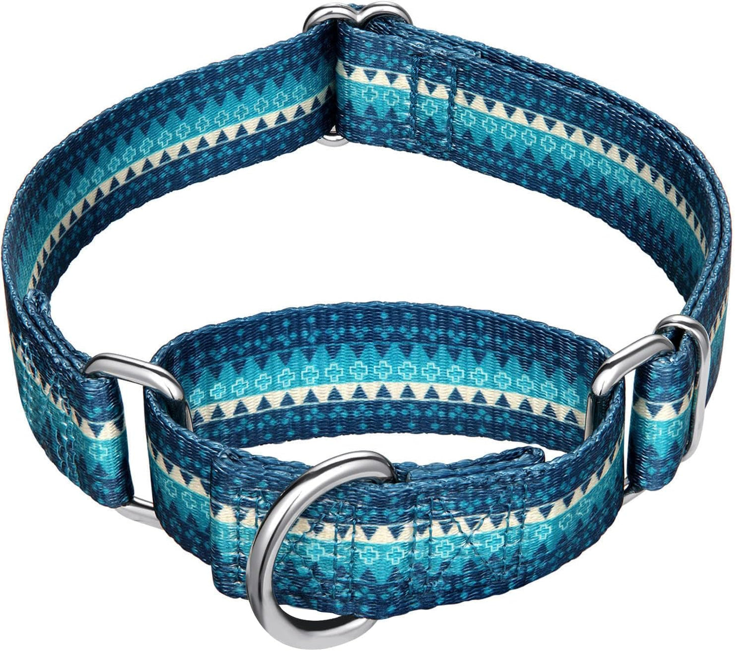 Martingale Dog Collar No Pull Pet Collar Heavy Duty Dog Martingale Collars Silky with Unique Geometric Pattern for Medium and Large Dogs (Large, Turquoise)